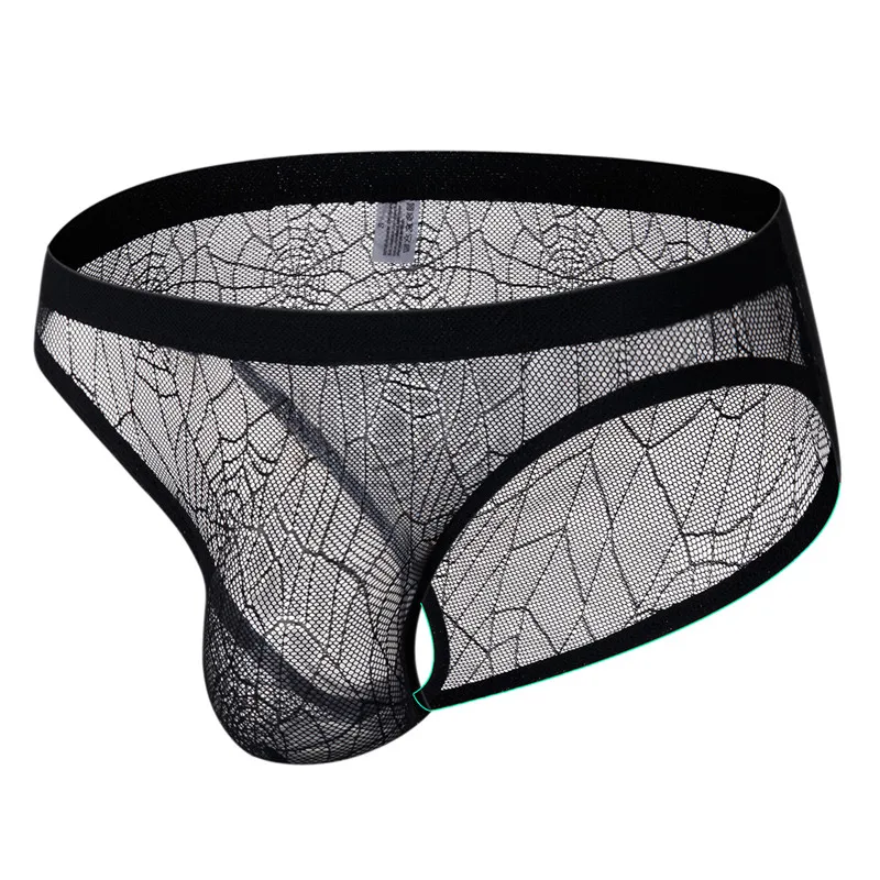 

Men's Sexy Underwear Low Waist Ultra-thin Briefs Transparent Breathable Spider Mesh Men U Convex Bag Sexy Briefs Underpants