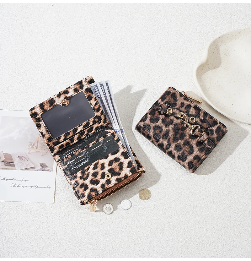 Baellerry Women's Leopard Short Wallets Pu Leather Wallets Vintage Female Coin Purse Large Capacity Hand Bag Card Holder