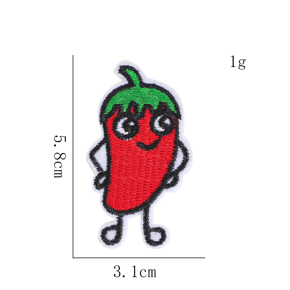 Lustiger, anthropomorpher Chili-Paprika-Aufnäher, Cartoon-Gemüse-Applikation für Kinder-T-Shirts, Mützen, Jacken, Rucksäcke, zum Selbermachen. – Detail 2