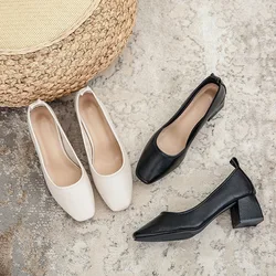 Woman Spring Elegant Square Toe Shallow Leisure Walk Mary Janes Female Black Designer 4CM High Heel Fetish Girl Work Shoes