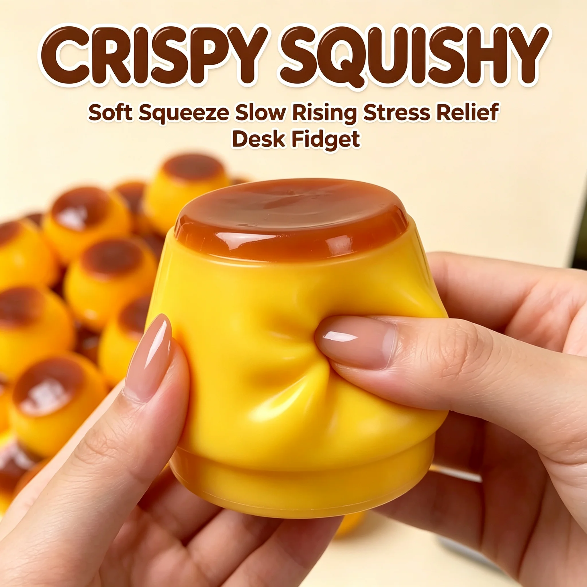 Crisp Pudding Squishy Toy Simulation Pudding Model Soft Squeeze Slow Rising Stress Relief Fidget Toy Desktop Ornament Decor Gift