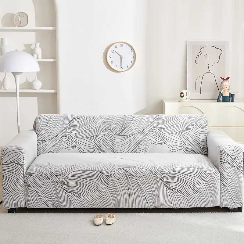 1pc Stretch Sofa Slipcover, Wave Textured Couch Cover, Elastic Soft Sofa Protector, Machine Washable Furniture Cover for Living