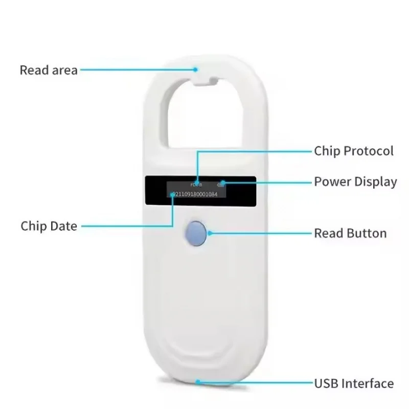 Handheld Waterproof Microchip Scanner for Cats & Dogs 134.2kHz RFID Reader USB Access Mini Tag EM4305 Glass Chip DT180C Model view 4