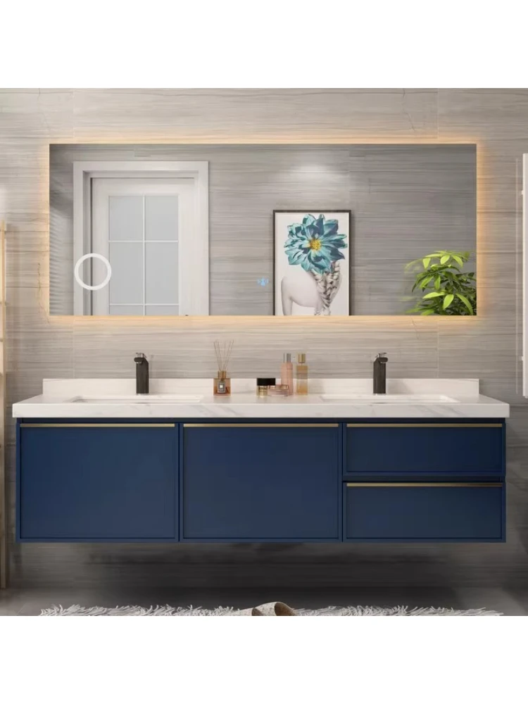 

Nordic light luxury solid wood cabinet marble basin bathroom cabinet intelligent induction toilet basin cabinet combination