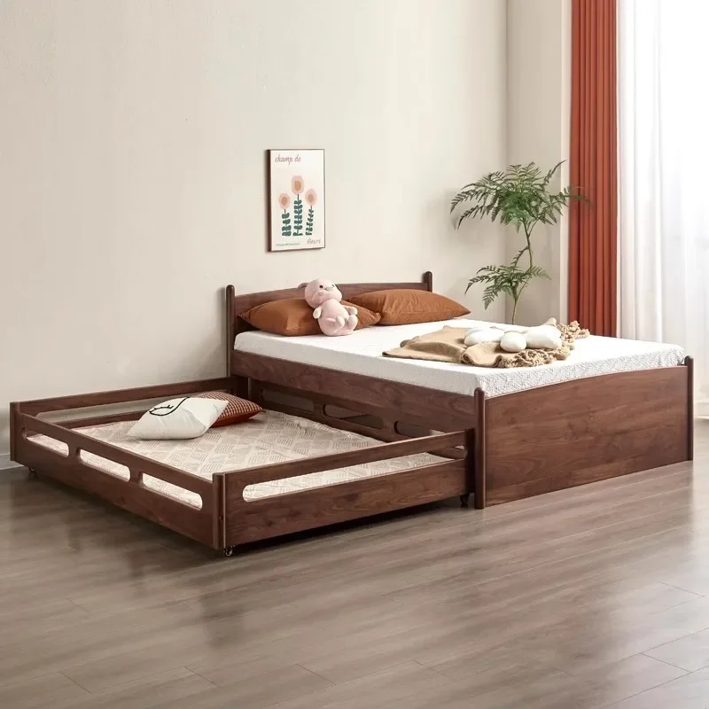 Black walnut mother and child small apartment solid wood tractor bed baby cherry wood multi-functional bed