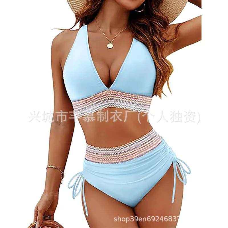 New Swimsuit Women's Split Sexy Bikini Belly Covering Neck Hanging Tight Fitting High Waist Bikini Bathing Suit Women