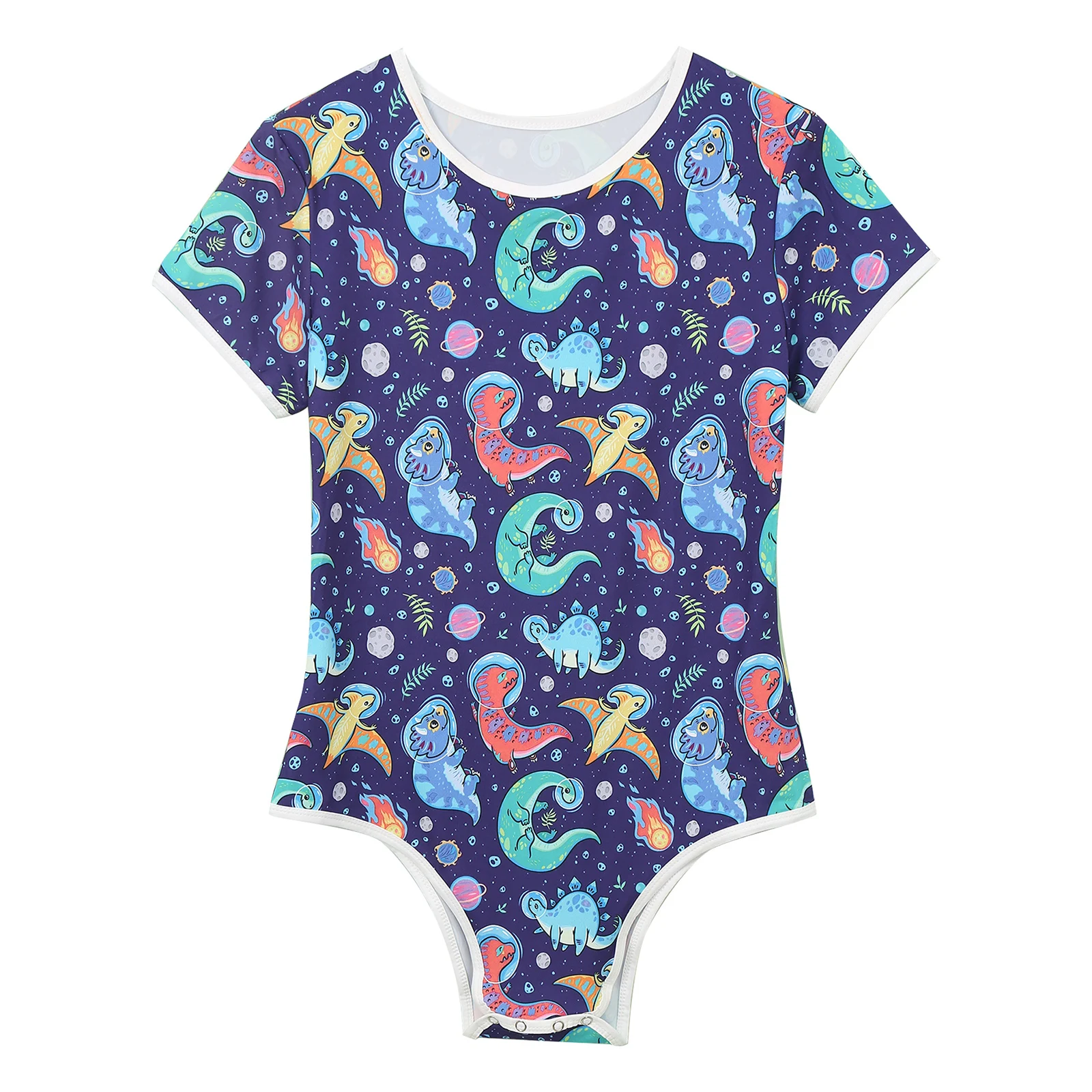 Pyjama Body Femme Manches Courtes Imprimé Planète - Barboteuse Une Pièce Boutons-Pression Confort