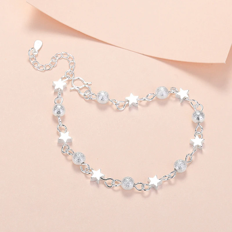 1 pc Silver Small Star Fresh Bracelet Fresh Star Bracelets For Women Personality Round Bead Bracelet Korean Fashion