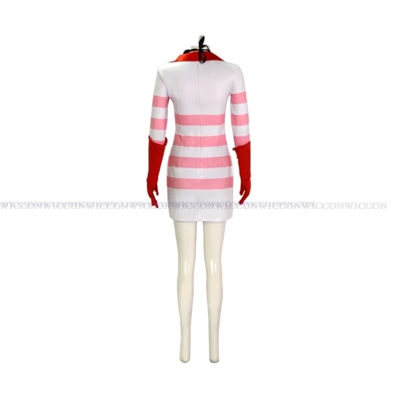 Anime Hazbin Cosplay Costume pour femme, vêtements d'hôtel, uniforme, anti-poussière d'ange, robe sexy, rouge et blanc, rayure, fête d'Halloween