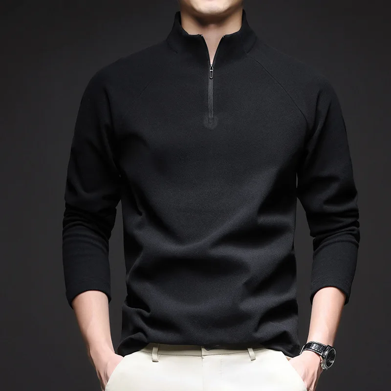 Spring Autumn Men's Half Zipper Sweatshirts Solid Casual Stand Collar Casual Pullover Male Long Sleeve Slim Pull On Hoodie Tops