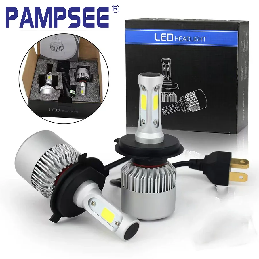 

2pcs C ar Fog Lights S2 Headlight Bulbs LED H1 H7 H4 9004 9007 Auto 72W 8000LM 6500K No Error Lamp Low High Beam 9-36V H13