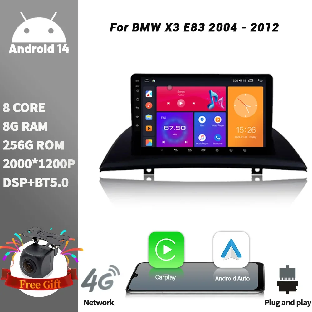 For BMW X3 E83 2004-2012 4G WIFI Car Radio Multimedia Player Navigation 2DIN Android Wireless CarPlay Screen Stereo