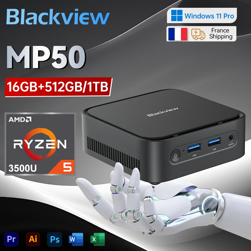 BLACKVIEW MP50 MINI PC Windows 11 Pro AMD Ryzen 5 3500U  16GB DDR4 512GB SSD Mini Computer WIFI 5.0 BT4.2 4K UHD Display