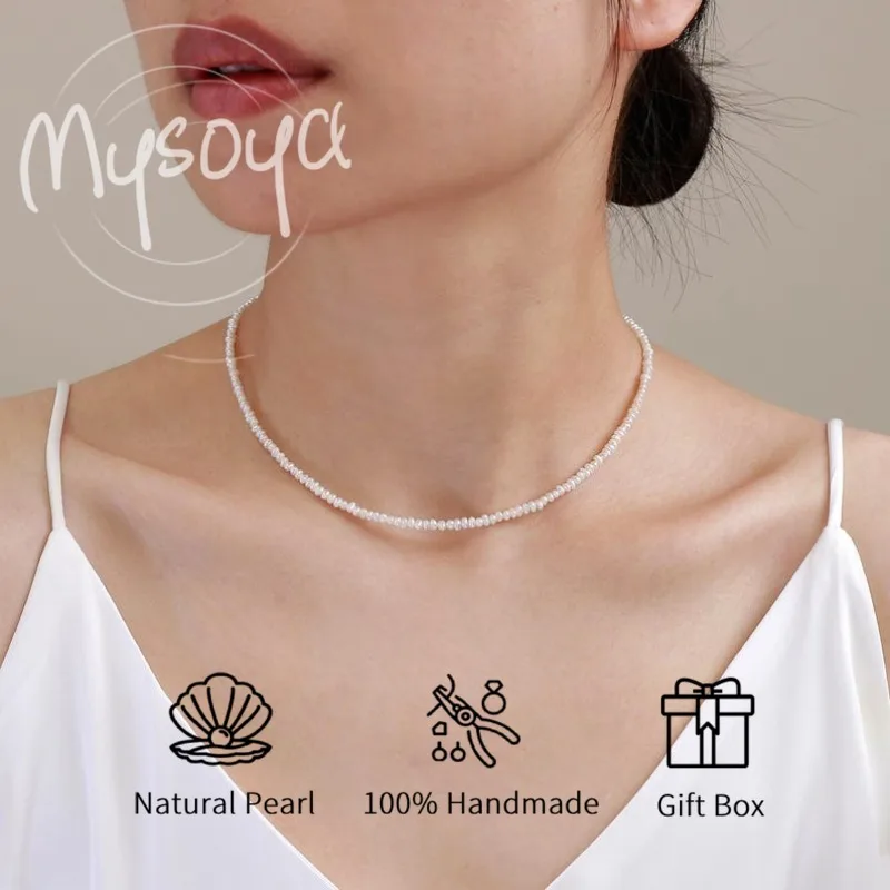 

MYSOYA White Mini Baroque Freshwater Pearl Necklace 3-4mm With Gift Box, For Her/Him, Birthday/Wedding/Christmas/New Year Gift