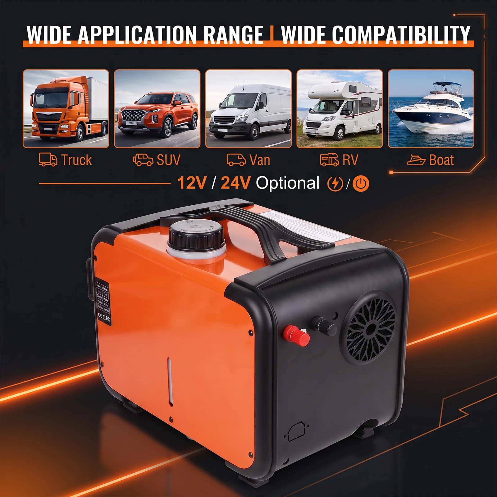 Podofo 8000W Diesel-Standheizung 12V/24V mit Fernbedienung und LCD-Anzeige für Autos, Busse, LKWs, Wohnmobile und Boote - Luftheizsystem