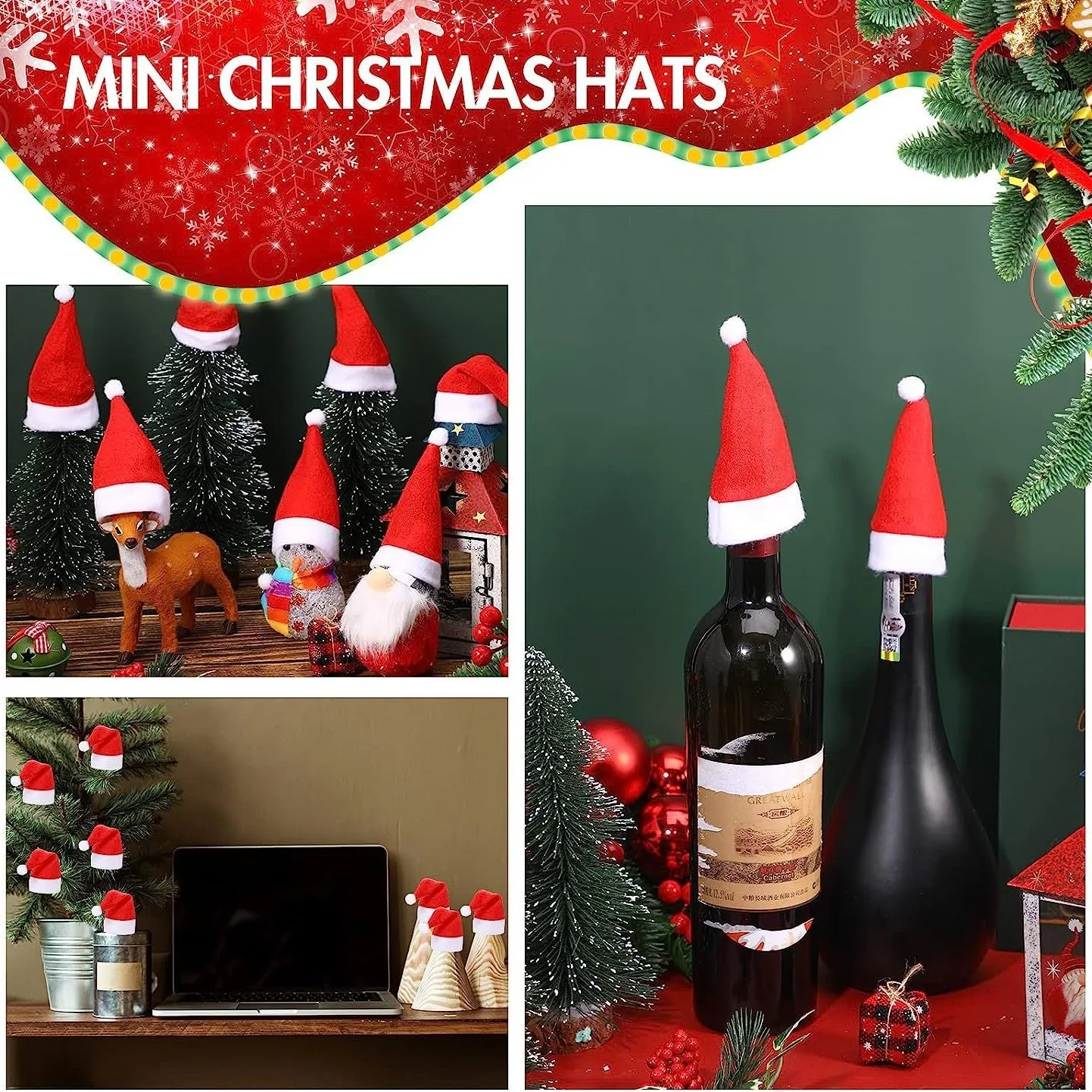 10pcs Mini Christmas Hat Xmas Wine Bottle Cover Noel Navidad Merry Christmas Decoration for Home 2025 Happy New Year 2026