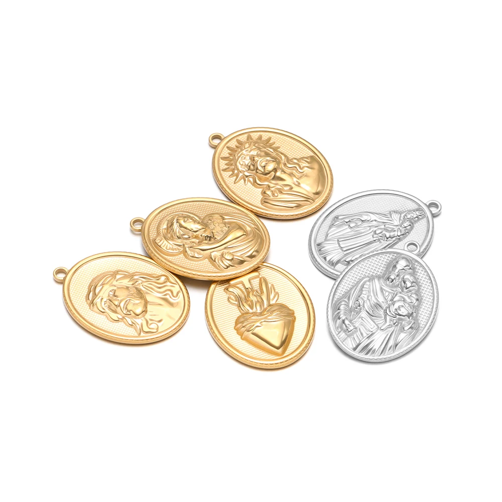 5 Stück Edelstahl-Anhänger in Goldfarbe mit Jesus-Motiv für DIY Trendiger Schmuck, Ohrringe, Halsketten und Armbänder – Detail 4