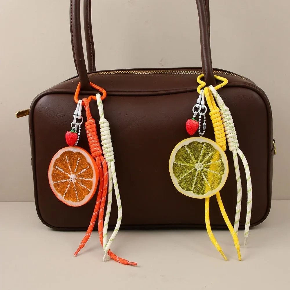 New Y2K Style Acrylic Fruit Keychain Lightweight Portable Woven Rope Keychain Lemon Slice Bag Charm Keychain Personalized Gift