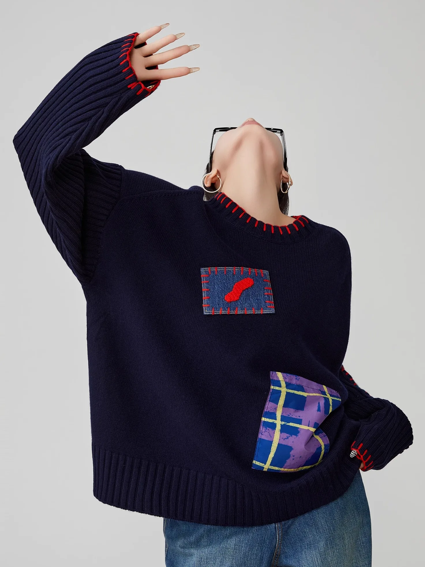 

Loose Women's Knitted Sweater Hand Embroidered Patch Overhead Sle Autumn Winter New Design Korean Version Small Top