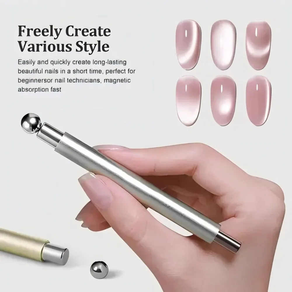 2pcs/set Cat Eye Magnetic Set Ball With Nail Magnetic Stick Tool Set Double-head Strong Magnet Pen 3D Cat Eye Gel Nail Supplies
