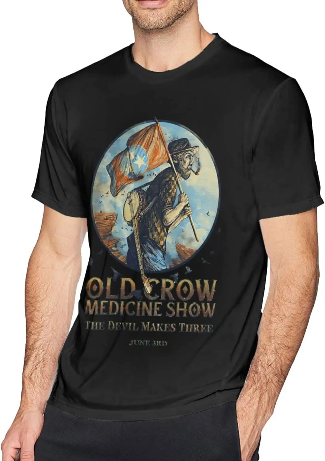 Men Guys Americana String Band Old Crow Music Theme Medicine Show T Shirts Tees High Quality 100%Cotton Short Sleeve