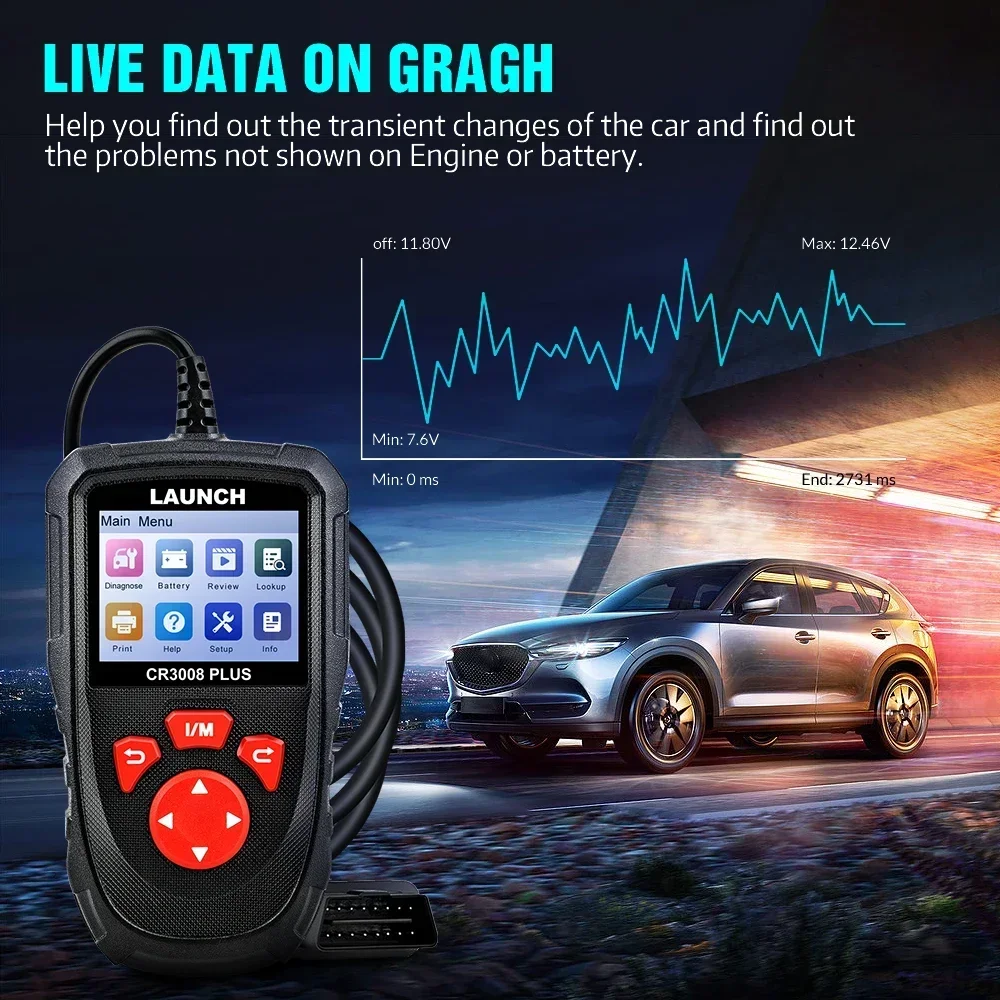 New Arrival - LAUNCH X431 CR3008 PLUS OBD2 Code Reader Scanner Car Engine Battery Diagnostic Tools Auto OBDII Free Update Online