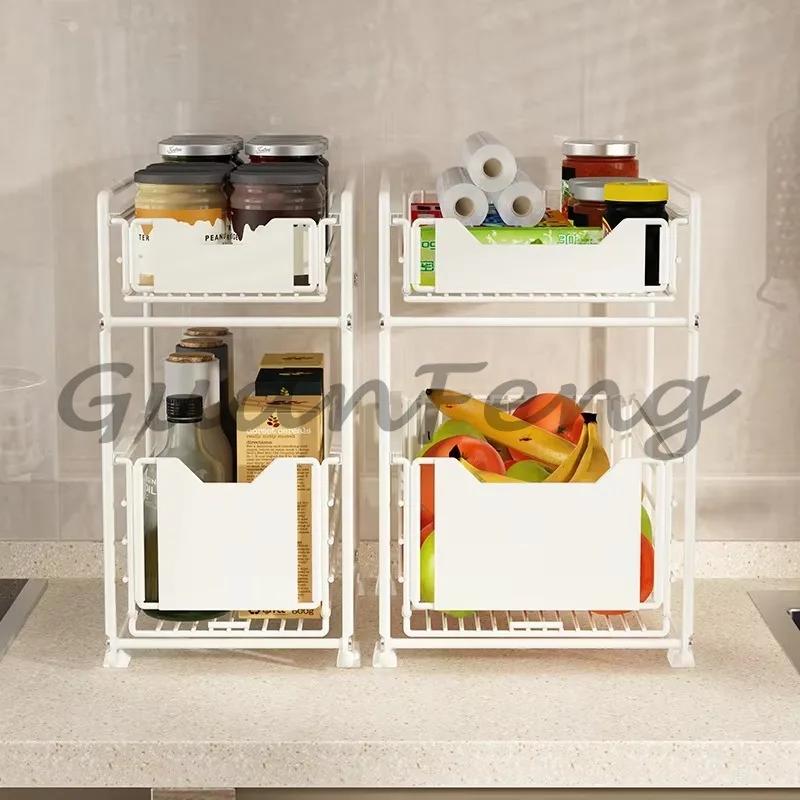 2-Tier Sliding Under Sink Storage Organizer with Drawer Pull Out Cabinet Basket Spice Snack Rack Kitchen Bathroom Counter
