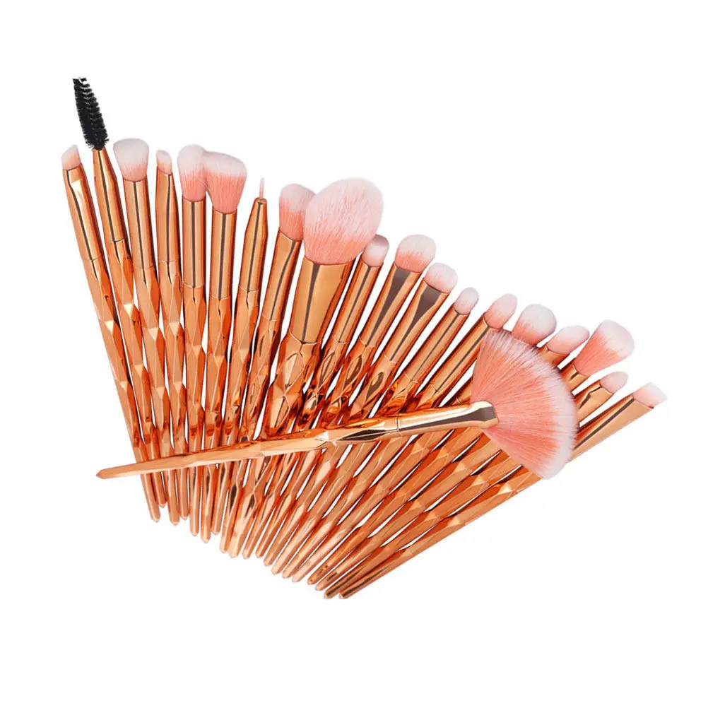 مجموعة فرش مكياج مكونة من 20 قطعة بمقبض شفاف ذهبي وردي للنساء، مجموعة فرش للاستخدام اليومي، كونسيلر للشفاه، كونسيلر للعيون، كونسيلر للشفاه