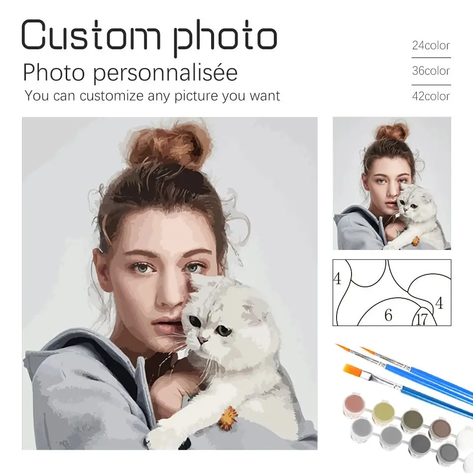 24 Color Personalised Paint By Numbers Photo Custom DIY Oil Painting By Number Picture Canvas Portrait Family Children Pho