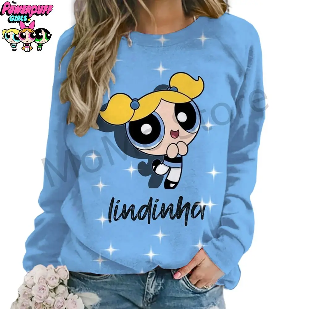 

Women's Long Sleeve Sweatshirts O Neck The Powerpuff Girls Party Y2k Kawaii Leisure Youthful Woman Clothes 3D Print Lovely New