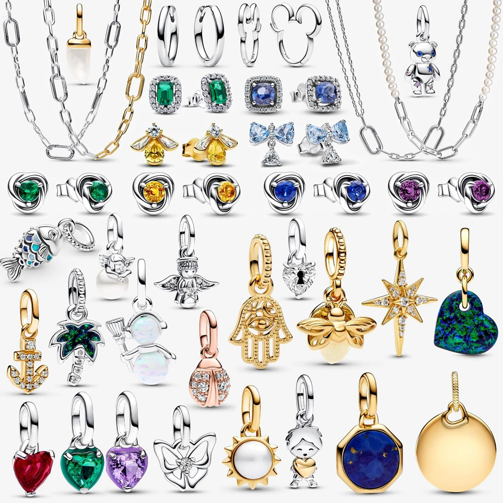 

2026 New 925 Silver ME Mini Heart Honor Starry Sky Medal Lucky Ladybug Snowman Anchor Pendant DIY Exquisite Charm Jewelry Gift