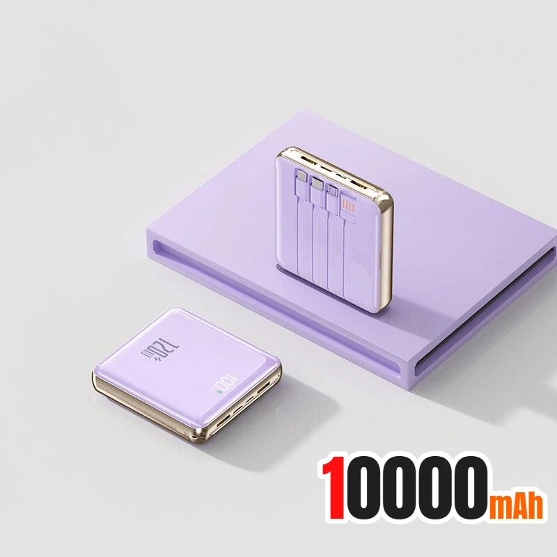 Nieuwe 500000 mAh Mini Power Bank Ingebouwde 4 Kabels Grote Capaciteit Super Snel Opladen Externe Batterij voor IPhone Samsung