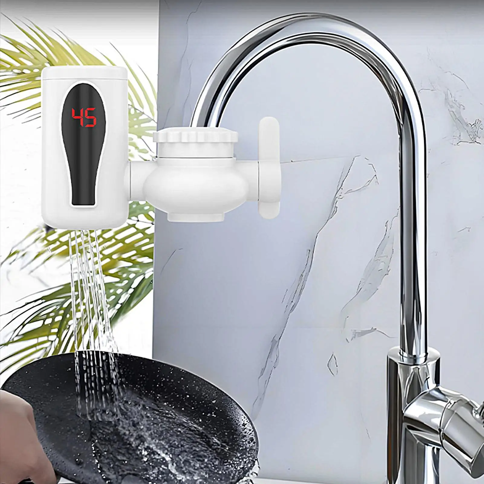 Hot Water Faucet Tankless Water Heater Rotatable LED Digital Display Tap Double Modes For Handwashing Break Room Bathroom Small