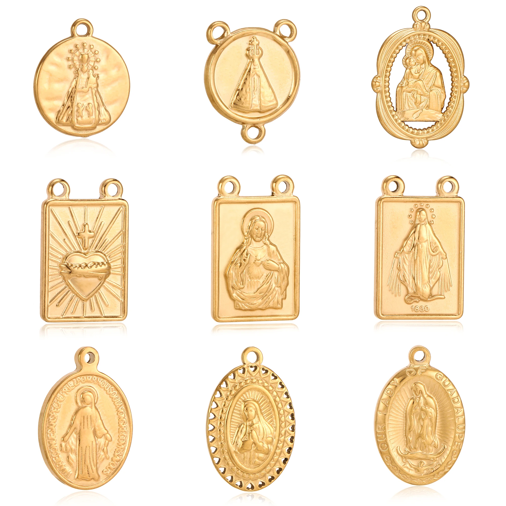3Pcs Religious Virgen De Guadalupe Charms Stainless Steel Catholic Our Lady Medal Pendants DIY Necklaces Bracelet Jewelry Making
