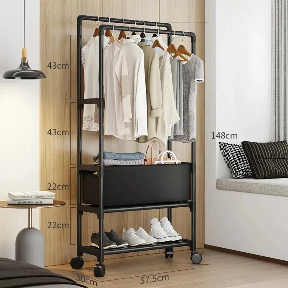 Dual Pole Clothes Hanger Strong Load-bearing Capacity Wardrobe Movable Coat Rack Simply Multi-storey Floor Standing Coat Rack