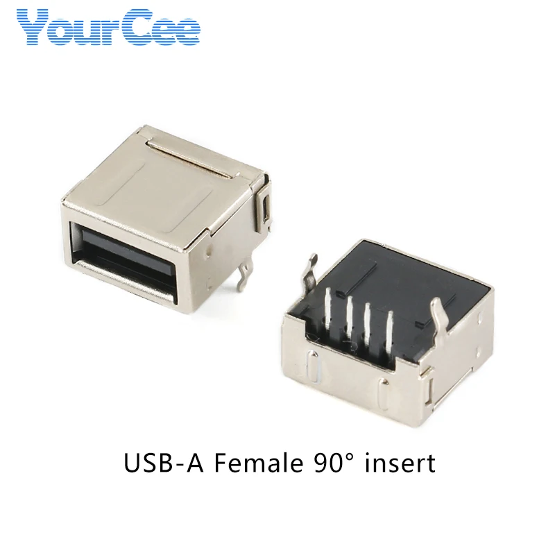 10Pcs USB Female Male Connect Port 2.0 Type A Female 4 Pin Charge Plug Socket Jack Connector 180° 90° Pin Wire Adapeter USB-A