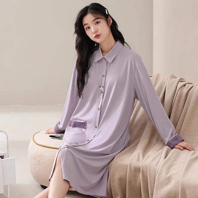 100% Cotton Long Sleeve Cardigan Pajama Set For Middle-aged Elderly Women Autumn Outer Wear Homewear Fashion Luxury 5