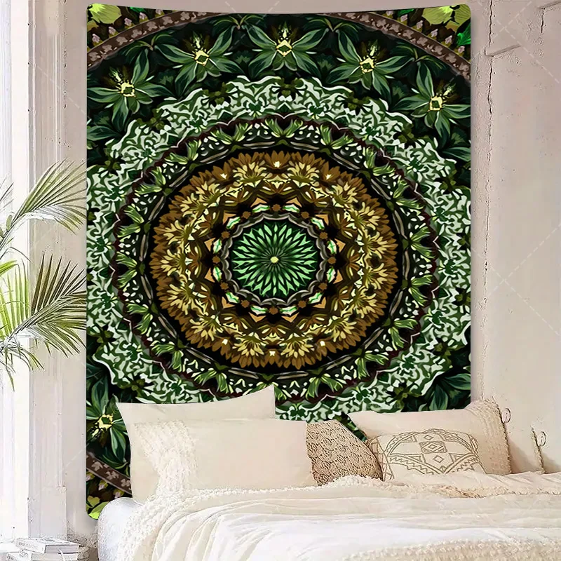 قطعة واحدة من نسيج الجدار، نسيج ماندالا الأخضر لديكور غرفة بوهو، فن تعليق على الحائط