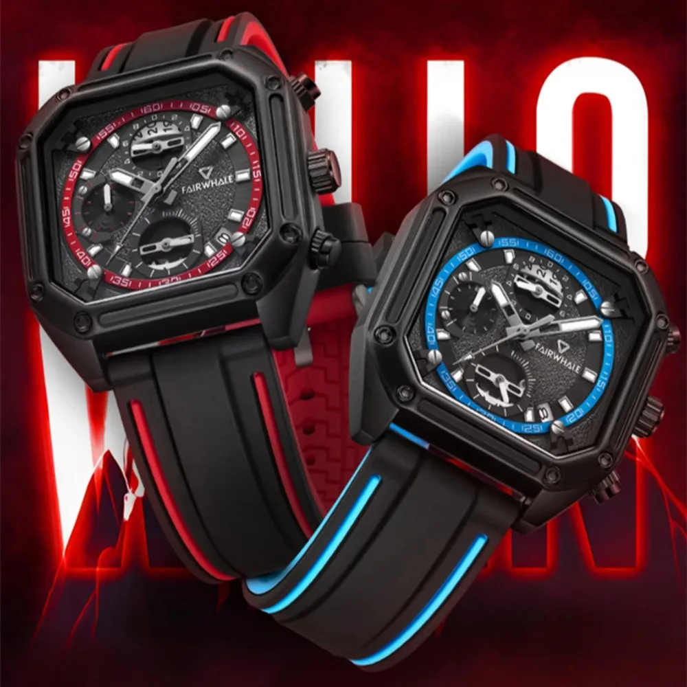 

Fairwhale Fashion Men's Quartz Watch Waterproof Silicone Strap with Date Night Light Multi-Functional Sports Wristwatch