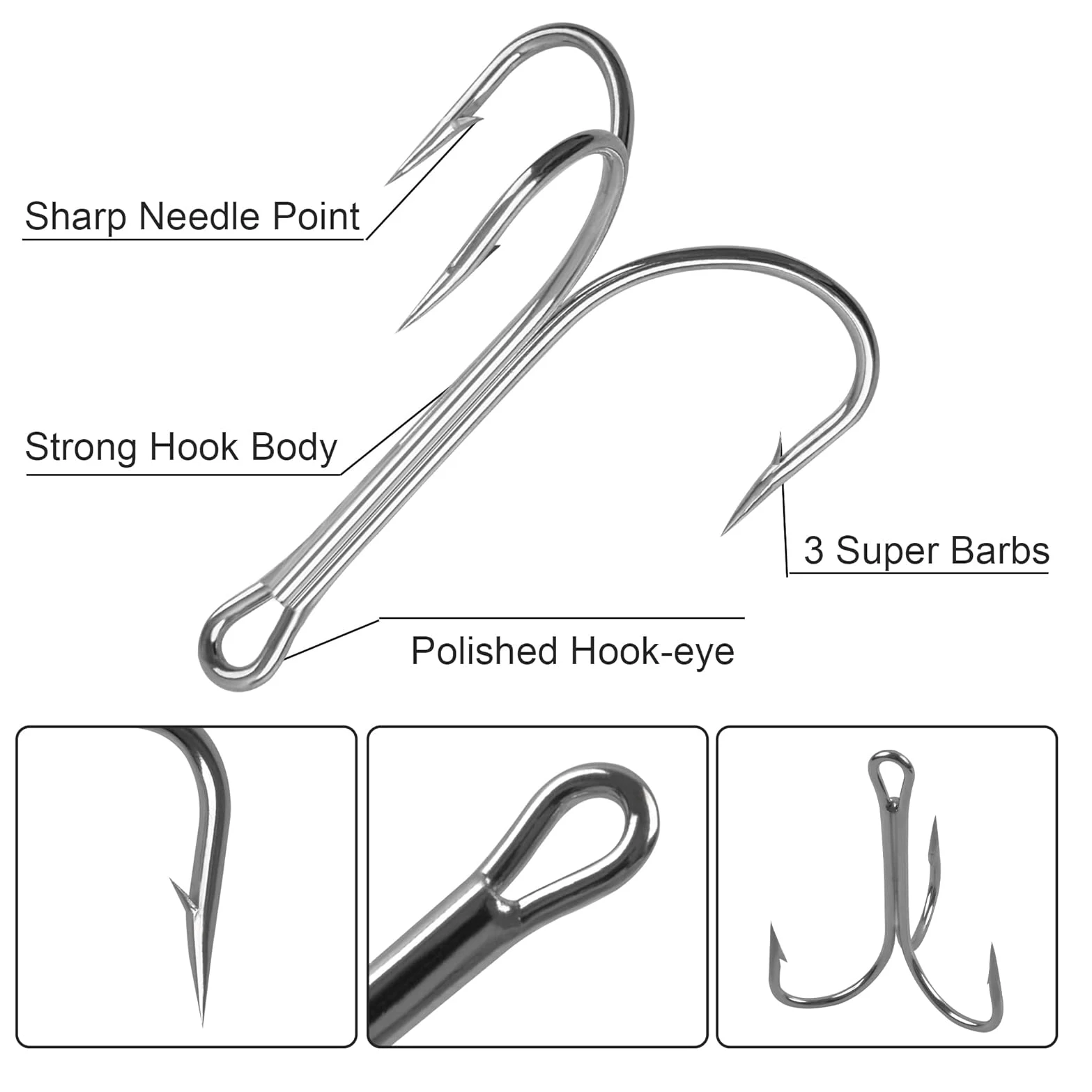 50pcs 4 Times Stronger Sharp Treble Hook Fishing Accessories High Carbon for Big Game Triple Tackle Hooks 3/0 6/0 8/0 9/0 10/0#