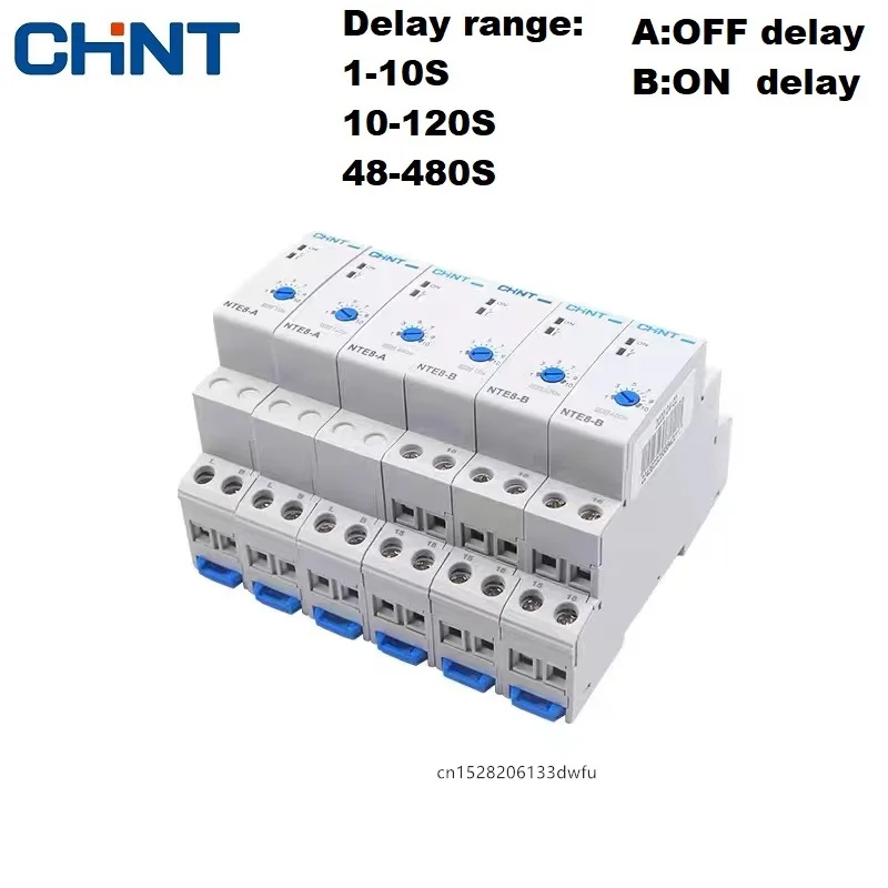 CHINT NTE8 Series Time Delay Relay Control Off Power On Delay NTE8-A NTE8-B 10S 120S 480S AC220V DC24V Din Rail Digital Timer