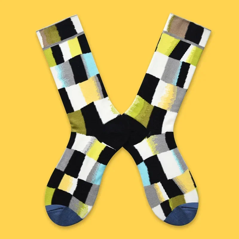 Hip- Hop Trend Women Socks Novel Geometric Florets Personality Design Cotton Sock High Quality Socks  oil painting socks