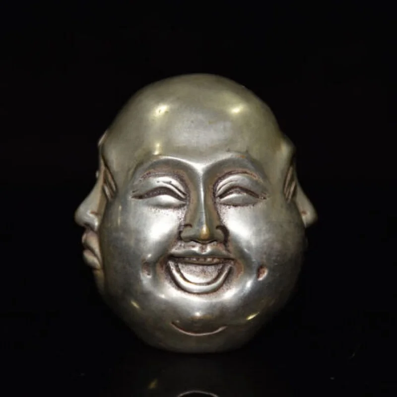 Antique Tibetan Silver Ancient Buddha Statue De Buddha Du 4 Face Head H:6cm