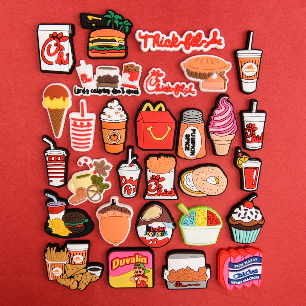 1 Pcs Fast Food Shoe Charms Burger Chicken Fries Drinks Shoes Decorations Clogs Sandals Bracelets Accessories Kids Party Gifts