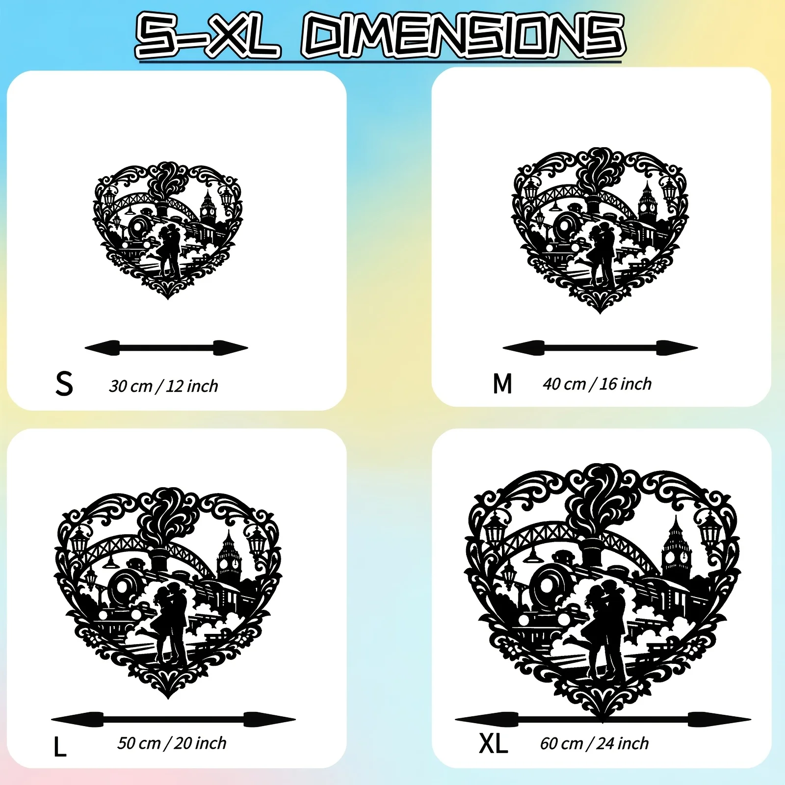 Heart Couple Train Iron Wall Art Rustproof Metal Sculpture Romantic Living Room Backyard Fence Valentine Anniversary Gift Decor