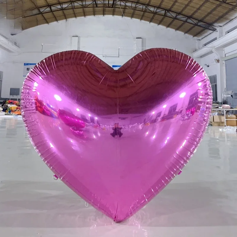 Giant Inflatable  Red Pink Iridescent Heart Mirror Ball Dazzle Chrome Pvc Hearts Shape Balloon For Valentine's Day Decoration