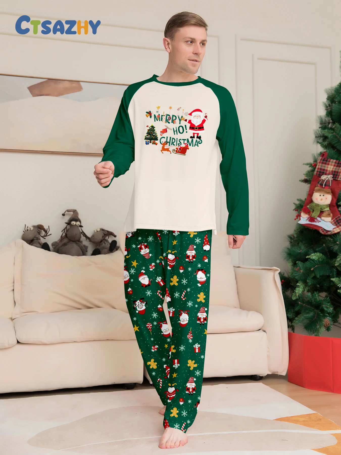 Merry Christmas Cartoon Pattern Mom Dad Kids Matching Pajamas Set 2 Pieces Suit Baby Romper Soft Loose Xmas Family Look Pyjamas