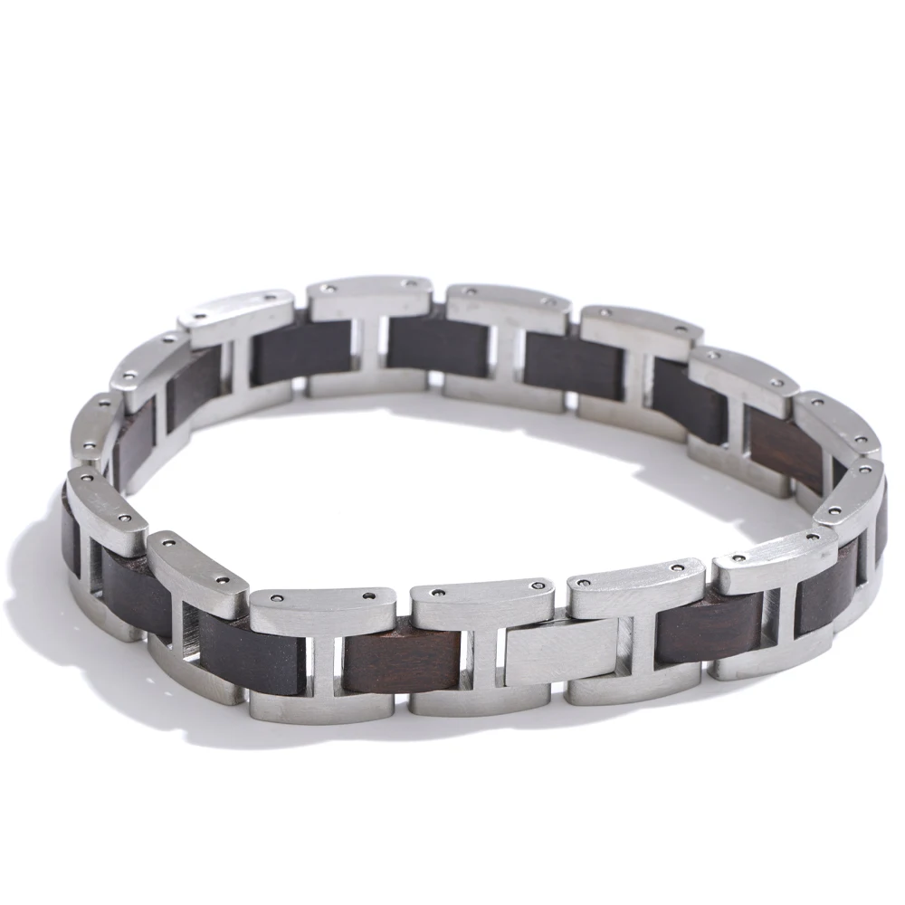 Yhpup 22 cm stijlvolle unieke roestvrijstalen natuurlijke houten ketting heren klassieke armband vintage mode pols armband sieraden accessoire