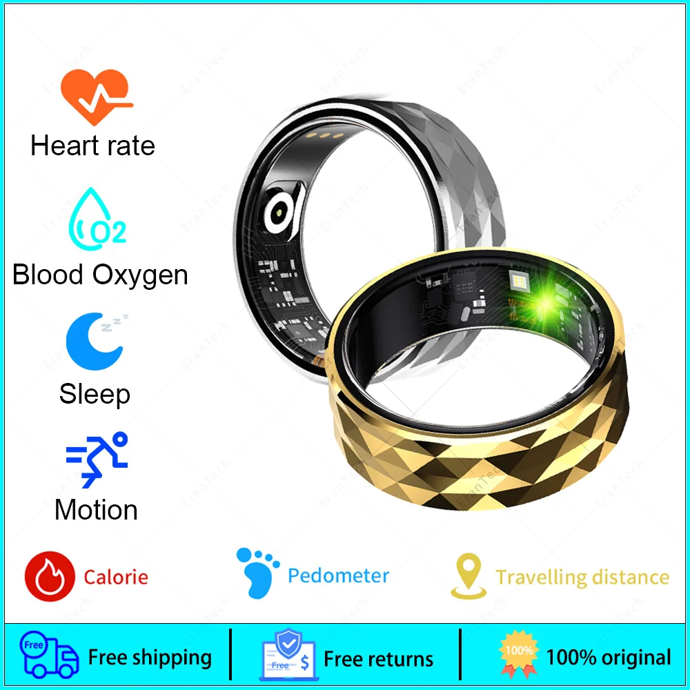 Aço inoxidável anéis inteligentes, impermeável fitness rastreador, freqüência cardíaca, sangue, oxigênio, esporte, sono, moda