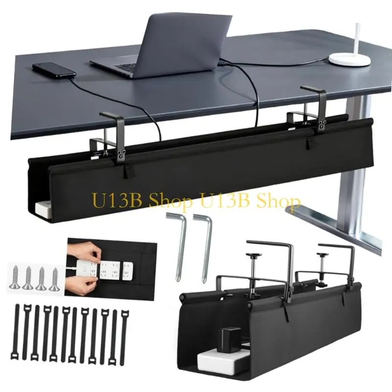 U13B Large Capacity Under Table Wire Management Tray AntiSlip Cord Organizers Holder